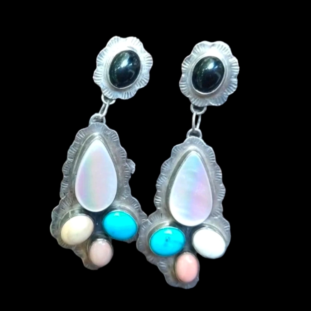 Large Sterling silver multi gem earrings